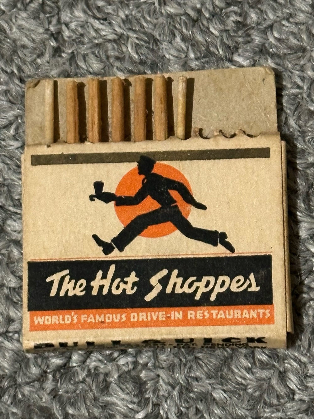 Vintage Matchbook Pull Quick Hot Shoppes Restaurants USED Baltimore WA Richmond
